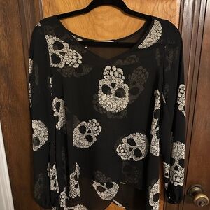 Black Skull Print Women's Top